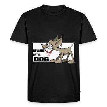 Drôle de chemise / autocollant de chien. Méfiez-vous du chien - T-shirt Premium bio Homme - noir - Devant - Nico (187cm)