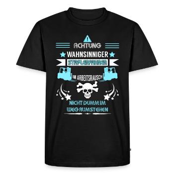 Élévateur t-shirt • Logistique • Attention cadeau - T-shirt Premium bio Homme - noir - Devant - Nico (187cm)