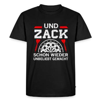 Darts Darten Dart Dartpfeil Dartboard · Und Zack - Männer Premium Bio T-Shirt - Schwarz - Vorne - Nico (187cm)