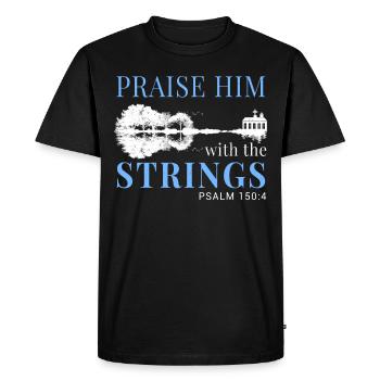 Praise him with the strings. - Men's Premium Organic T-Shirt - black - Front - Nico (187cm)