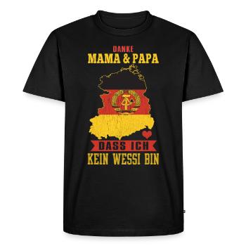 Ossi - Danke Mama & Papa Dass Ich Kein Wessi Bin - Männer Premium Bio T-Shirt - Schwarz - Vorne - Nico (187cm)