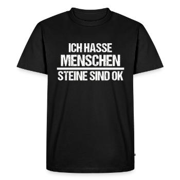 Ich hasse Menschen - Steine sind ok - Männer Premium Bio T-Shirt - Schwarz - Vorne - Nico (187cm)