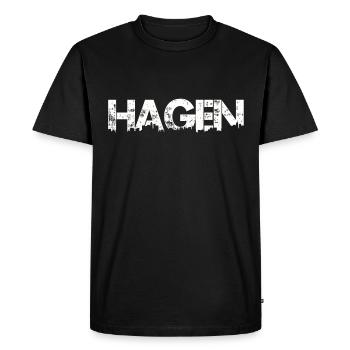 Skyline de Hagen - lettrage de la ville - T-shirt Premium bio Homme - noir - Devant - Nico (187cm)