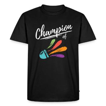 CHAMPION DE BADMINTON / JOUEUR DE PLUMES CADEAU - T-shirt Premium bio Homme - noir - Devant - Nico (187cm)