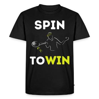 funny SPIN TO WIN tennis player tennis saying - Men's Premium Organic T-Shirt - black - Front - Nico (187cm)