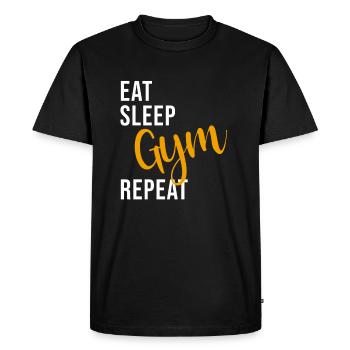 Eat Sleep Gym Repeat Gym Proverbe - T-shirt Premium bio Homme - noir - Devant - Nico (187cm)