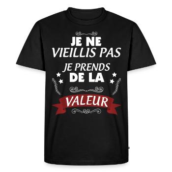 Anniversaire, citation humour je ne vieillis pas - T-shirt Premium bio Homme - noir - Devant - Nico (187cm)