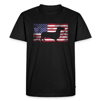 Dachshund Dachshund Dog Gift USA Flag America - Men's Premium Organic T-Shirt - black - Front - Nico (187cm)