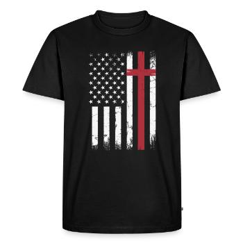 Christian Distressed USA Flag Cross Faith - Men's Premium Organic T-Shirt - black - Front - Nico (187cm)