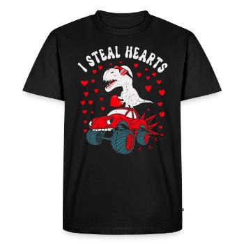 I STEAL HEARTS Valentines Day T Rex Riding TRUCK - Men's Premium Organic T-Shirt - black - Front - Nico (187cm)