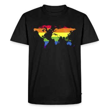 Rainbow World Map Flag - Tolerance - Colorful - Men's Premium Organic T-Shirt - black - Front - Nico (187cm)