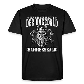 Der nordische Gott der Ungeduld Hammersbald - Männer Premium Bio T-Shirt - Schwarz - Vorne - Nico (187cm)