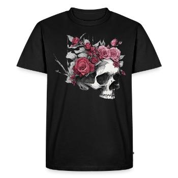 Crâne avec des roses - T-shirt Premium bio Homme - noir - Devant - Nico (187cm)