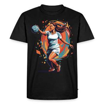 Handball Femme Streetwear Style Iconique - T-shirt Premium bio Homme - noir - Devant - Nico (187cm)