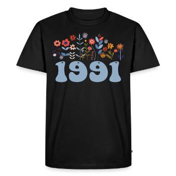 1991 Motif floral 1991 Thème floral 1991 - T-shirt Premium bio Homme - noir - Devant - Nico (187cm)