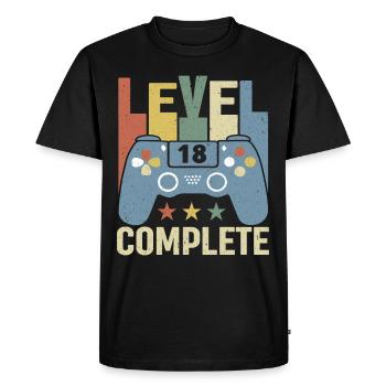 Niveau 18 Complete 18 ans cadeau 18 ans - T-shirt Premium bio Homme - noir - Devant - Nico (187cm)
