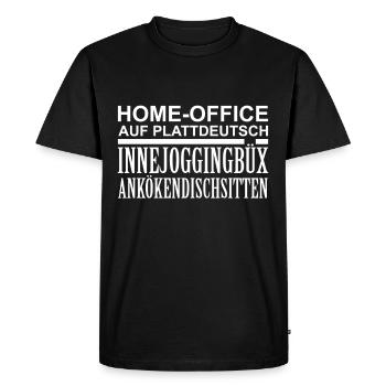 Home Office in Low German Funny saying Baltic Sea - Men's Premium Organic T-Shirt - black - Front - Nico (187cm)