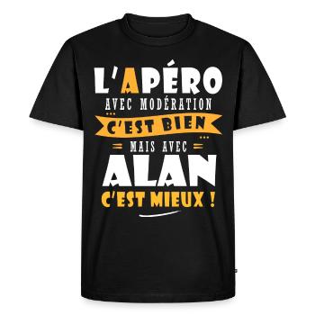 Alan Apero T shirt Humour personnalisé alan - T-shirt Premium bio Homme - noir - Devant - Nico (187cm)