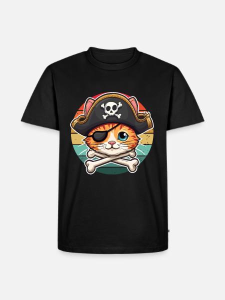 Carnevale Gatto Pirata Costume Cappello Pirata Retrò Meow - Maglietta ecologica premium da uomo - nero