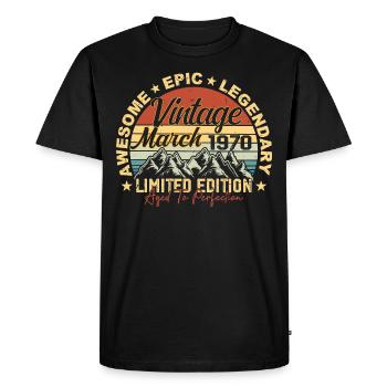 Mars 1970 Anniversaire, Cadeau d’anniversaire Mars 1970 - T-shirt Premium bio Homme - noir - Devant - Nico (187cm)