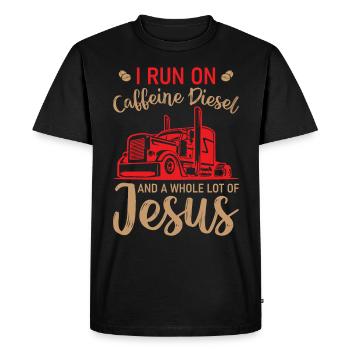 Truck Driver - I Run On Caffeine Diesel And Jesus - Men's Premium Organic T-Shirt - black - Front - Nico (187cm)