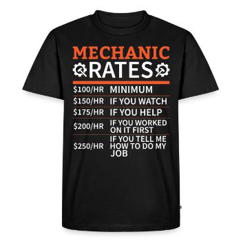 Garage de voitures mécaniques - Tarifs mécaniciens - T-shirt Premium bio Homme - noir - Devant - Nico (187cm)