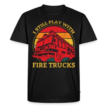 Pompier - Je joue toujours avec les camions de pompiers - T-shirt Premium bio Homme - noir - Devant - Nico (187cm)