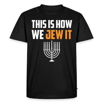 Juif de Hanoukka - Voici comment nous le faisons - T-shirt Premium bio Homme - noir - Devant - Nico (187cm)