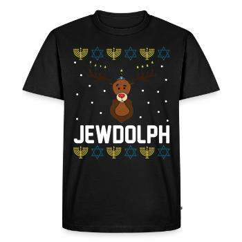 Hanukkah Jewish Ugly Christmas Menorah Cellphone - Men's Premium Organic T-Shirt - black - Front - Nico (187cm)