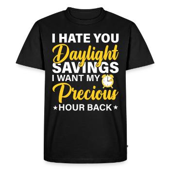 Je te déteste l’heure d’été Je veux mon précieux Hou - T-shirt Premium bio Homme - noir - Devant - Nico (187cm)