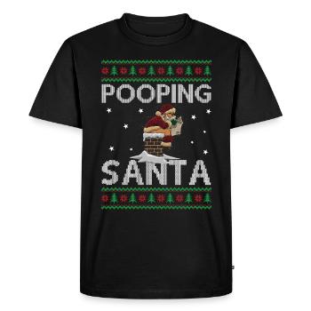 Caca Père Noël dans la cheminée - Noël moche - T-shirt Premium bio Homme - noir - Devant - Nico (187cm)