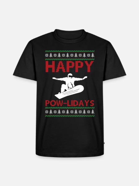 Snowboarding Ugly Christmas - Happy Pow-Lidays - Men's Premium Organic T-Shirt - black