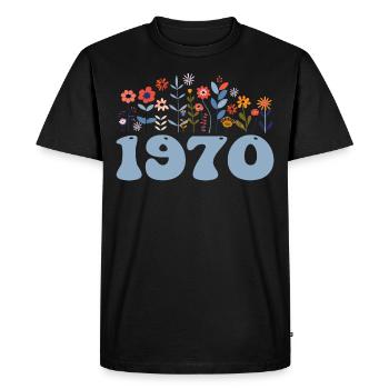1970 Floral Pattern 1970 Floral Theme Flowers 1970 - Men's Premium Organic T-Shirt - black - Front - Nico (187cm)