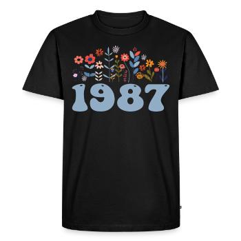 1987 Floral Pattern 1987 Floral Theme Flowers 1987 - Men's Premium Organic T-Shirt - black - Front - Nico (187cm)