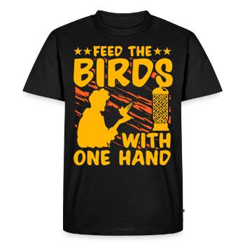 Nourrissez les oiseaux d’une seule main - T-shirt Premium bio Homme - noir - Devant - Nico (187cm)