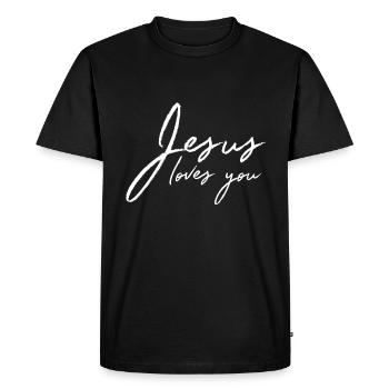 Jésus t'aime - T-shirt Premium bio Homme - noir - Devant - Nico (187cm)