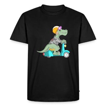 Dino T-Rex on the moped - Men's Premium Organic T-Shirt - black - Front - Nico (187cm)