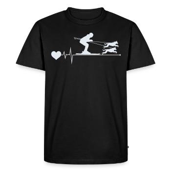 Dog Skijoring Skiing Winter Sport Heartbeat Pulse - Men's Premium Organic T-Shirt - black - Front - Nico (187cm)