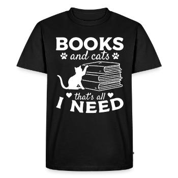 Books and cats That's all I need I - Men's Premium Organic T-Shirt - black - Front - Nico (187cm)
