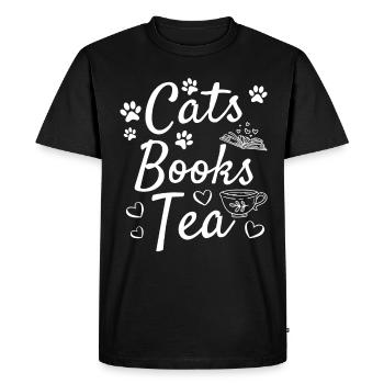 Cats Reading Books Tea Library Book - Men's Premium Organic T-Shirt - black - Front - Nico (187cm)