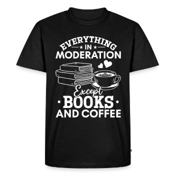 Tout avec modération sauf les livres et les livres de café - T-shirt Premium bio Homme - noir - Devant - Nico (187cm)