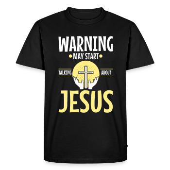 L’avertissement peut commencer à parler de Jésus - T-shirt Premium bio Homme - noir - Devant - Nico (187cm)