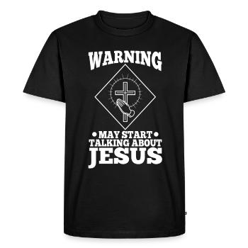 L’avertissement peut commencer à parler de Jésus - T-shirt Premium bio Homme - noir - Devant - Nico (187cm)