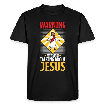 L’avertissement peut commencer à parler de Jésus - T-shirt Premium bio Homme - noir - Devant - Nico (187cm)