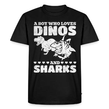 Dinosaure Grand Requin Blanc Un garçon qui dinos - T-shirt Premium bio Homme - noir - Devant - Nico (187cm)