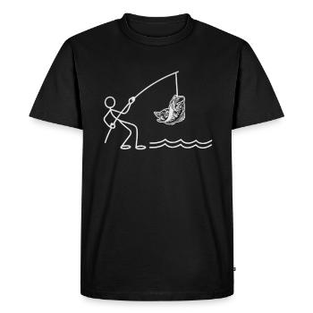 Funny Fishing Stick Figure Catching Fish - Men's Premium Organic T-Shirt - black - Front - Nico (187cm)