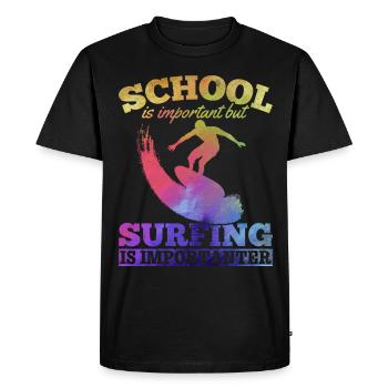 L’école est importante mais le surf est important - T-shirt Premium bio Homme - noir - Devant - Nico (187cm)