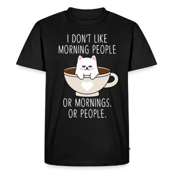 Moody Cat Morning People Café Tired Kitty - T-shirt Premium bio Homme - noir - Devant - Nico (187cm)
