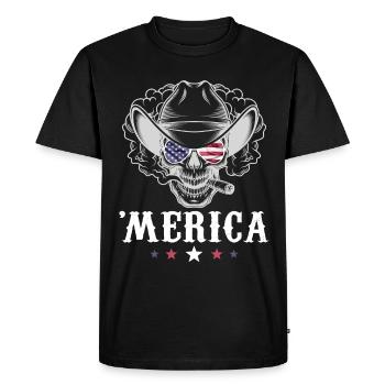 Smoking Skull Cowboy Merica 4th of July American F - Men's Premium Organic T-Shirt - black - Front - Nico (187cm)