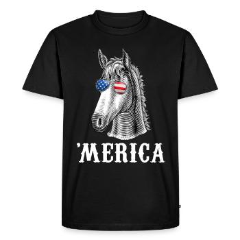 Cheval Merica 4 juillet USA Hommes Femmes American Fl - T-shirt Premium bio Homme - noir - Devant - Nico (187cm)